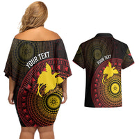 Papua New Guinea Independence Personalized Couples Matching Off Shoulder Short Dress and Hawaiian Shirt Tapa Circle LT7 - Polynesian Pride