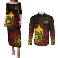 Papua New Guinea Independence Personalized Couples Matching Puletasi and Long Sleeve Button Shirt Tapa Circle LT7 Black - Polynesian Pride