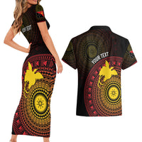 Papua New Guinea Independence Personalized Couples Matching Short Sleeve Bodycon Dress and Hawaiian Shirt Tapa Circle
