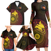Papua New Guinea Independence Personalized Family Matching Long Sleeve Bodycon Dress and Hawaiian Shirt Tapa Circle LT7 - Polynesian Pride