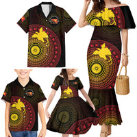 Papua New Guinea Independence Personalized Family Matching Mermaid Dress and Hawaiian Shirt Tapa Circle LT7 - Polynesian Pride