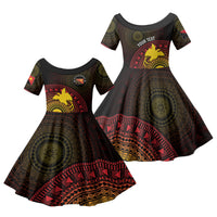Papua New Guinea Independence Personalized Family Matching Summer Maxi Dress and Hawaiian Shirt Tapa Circle LT7 Daughter's Dress Black - Polynesian Pride