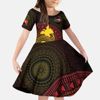 Papua New Guinea Independence Personalized Kid Short Sleeve Dress Tapa Circle LT7 KID Black - Polynesian Pride