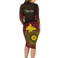 Papua New Guinea Independence Personalized Long Sleeve Bodycon Dress Tapa Circle LT7 - Polynesian Pride