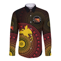 Papua New Guinea Independence Personalized Long Sleeve Button Shirt Tapa Circle LT7 Unisex Black - Polynesian Pride