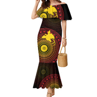 Papua New Guinea Independence Personalized Mermaid Dress Tapa Circle LT7 Women Black - Polynesian Pride