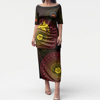 Papua New Guinea Independence Personalized Puletasi Tapa Circle LT7 Long Dress Black - Polynesian Pride
