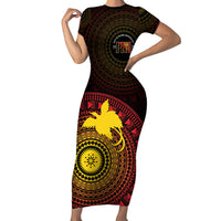 Papua New Guinea Independence Personalized Short Sleeve Bodycon Dress Tapa Circle LT7 Long Dress Black - Polynesian Pride