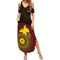 Papua New Guinea Independence Personalized Summer Maxi Dress Tapa Circle LT7 Women Black - Polynesian Pride