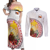 Hapi De Bilong Indipendens Papua New Guinea Couples Matching Off Shoulder Maxi Dress and Long Sleeve Button Shirt PNG Lime Pot