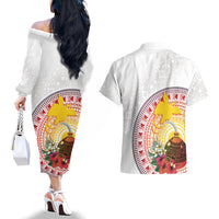 Hapi De Bilong Indipendens Papua New Guinea Couples Matching Off The Shoulder Long Sleeve Dress and Hawaiian Shirt PNG Lime Pot