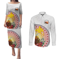 Hapi De Bilong Indipendens Papua New Guinea Couples Matching Puletasi and Long Sleeve Button Shirt PNG Lime Pot LT7 White - Polynesian Pride