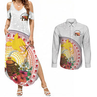 Hapi De Bilong Indipendens Papua New Guinea Couples Matching Summer Maxi Dress and Long Sleeve Button Shirt PNG Lime Pot LT7 White - Polynesian Pride