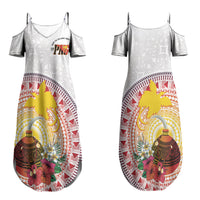 Hapi De Bilong Indipendens Papua New Guinea Couples Matching Summer Maxi Dress and Long Sleeve Button Shirt PNG Lime Pot LT7 - Polynesian Pride