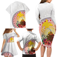 Hapi De Bilong Indipendens Papua New Guinea Family Matching Long Sleeve Bodycon Dress and Hawaiian Shirt PNG Lime Pot LT7 Mom's Dress White - Polynesian Pride