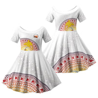 Hapi De Bilong Indipendens Papua New Guinea Family Matching Long Sleeve Bodycon Dress and Hawaiian Shirt PNG Lime Pot LT7 Daughter's Dress White - Polynesian Pride