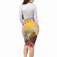 Hapi De Bilong Indipendens Papua New Guinea Long Sleeve Bodycon Dress PNG Lime Pot LT7 - Polynesian Pride