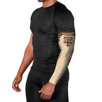 Bula Fiji Day 55th Anniversary Masi Tapa Arm Sleeves Emerald Jubilee - Beige - Polynesian Pride