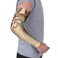 Bula Fiji Day 55th Anniversary Masi Tapa Arm Sleeves Emerald Jubilee - Beige - Polynesian Pride