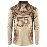 Bula Fiji Day 55th Anniversary Masi Tapa Button Sweatshirt Emerald Jubilee - Beige - Polynesian Pride