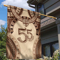 Bula Fiji Day 55th Anniversary Masi Tapa Garden Flag Emerald Jubilee - Beige - Polynesian Pride