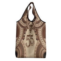 Bula Fiji Day 55th Anniversary Masi Tapa Grocery Bag Emerald Jubilee - Beige - Polynesian Pride