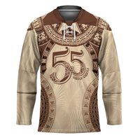 Bula Fiji Day 55th Anniversary Masi Tapa Hockey Jersey Emerald Jubilee - Beige LT7 Unisex Beige - Polynesian Pride