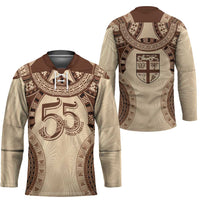 Bula Fiji Day 55th Anniversary Masi Tapa Hockey Jersey Emerald Jubilee - Beige LT7 - Polynesian Pride