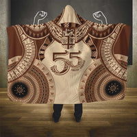 Bula Fiji Day 55th Anniversary Masi Tapa Hooded Blanket Emerald Jubilee - Beige - Polynesian Pride