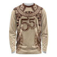 Bula Fiji Day 55th Anniversary Masi Tapa Long Sleeve Shirt Emerald Jubilee - Beige - Polynesian Pride