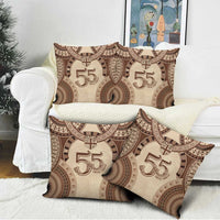 Bula Fiji Day 55th Anniversary Masi Tapa Pillow Cover Emerald Jubilee - Beige - Polynesian Pride