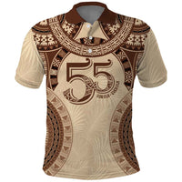 Bula Fiji Day 55th Anniversary Masi Tapa Polo Shirt Emerald Jubilee - Beige - Polynesian Pride
