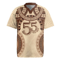 Bula Fiji Day 55th Anniversary Masi Tapa Rugby Jersey Emerald Jubilee - Beige - Polynesian Pride