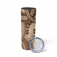 Bula Fiji Day 55th Anniversary Masi Tapa Skinny Tumbler Emerald Jubilee - Beige - Polynesian Pride