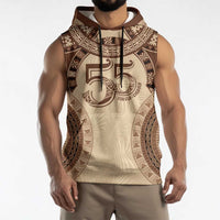 Bula Fiji Day 55th Anniversary Masi Tapa Sleeveless Hoodie Emerald Jubilee - Beige - Polynesian Pride