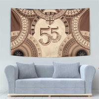 Bula Fiji Day 55th Anniversary Masi Tapa Tapestry Emerald Jubilee - Beige - Polynesian Pride