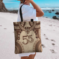 Bula Fiji Day 55th Anniversary Masi Tapa Tote Bag Emerald Jubilee - Beige - Polynesian Pride