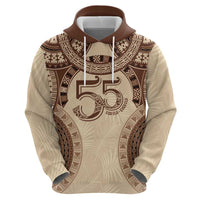 Bula Fiji Day 55th Anniversary Masi Tapa Zip Hoodie Emerald Jubilee - Beige - Polynesian Pride