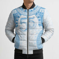 Bula Fiji Day 55th Anniversary Masi Tapa Bomber Puffer Jacket Emerald Jubilee - Turquoise - Polynesian Pride