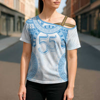 Bula Fiji Day 55th Anniversary Masi Tapa Cross Shoulder Shirt Emerald Jubilee - Turquoise - Polynesian Pride