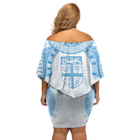 Bula Fiji Day 55th Anniversary Masi Tapa Family Matching Off Shoulder Short Dress and Hawaiian Shirt Emerald Jubilee - Turquoise - Polynesian Pride