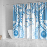 Bula Fiji Day 55th Anniversary Masi Tapa Shower Curtain Emerald Jubilee - Turquoise - Polynesian Pride
