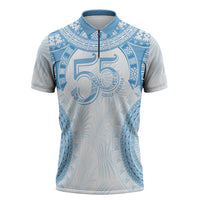 Bula Fiji Day 55th Anniversary Masi Tapa Zipper Polo Shirt Emerald Jubilee - Turquoise - Polynesian Pride