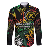 Vanuatu Indipendens Dei Family Matching Off Shoulder Short Dress and Hawaiian Shirt Mix Traditional Sand Drawing LT7 Dad's Shirt - Long Sleeve Colorful - Polynesian Pride