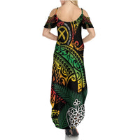 Vanuatu Indipendens Dei Summer Maxi Dress Mix Traditional Sand Drawing LT7 - Polynesian Pride