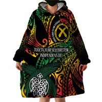 Vanuatu Indipendens Dei Wearable Blanket Hoodie Mix Traditional Sand Drawing