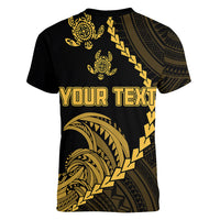 Personalised Guam Women V Neck T Shirt Tribal Turtles Curves Style - Gold LT7 - Polynesian Pride