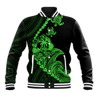 Personalised Guam Baseball Jacket Tribal Turtles Curves Style - Green LT7 Unisex Green - Polynesian Pride