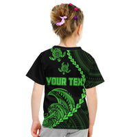 Personalised Guam Kid T Shirt Tribal Turtles Curves Style - Green LT7 - Polynesian Pride
