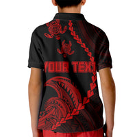 Personalised Guam Kid Polo Shirt Tribal Turtles Curves Style - Red LT7 - Polynesian Pride
